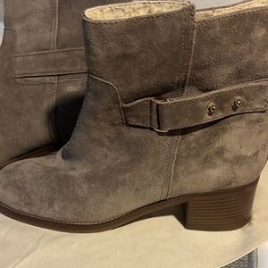 J. Crew lambskin Suede Ankle Boots in Taupe - Women's Casual Heel